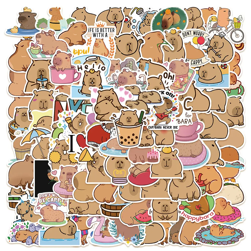 100 Pieces of Cute Capybara Animal Series Stickers, Office Supplies Suitable for Decorating Scrapbooks, Journals, Laptops, Water Bottles, Cars and More, Creative Birthday Gifts
