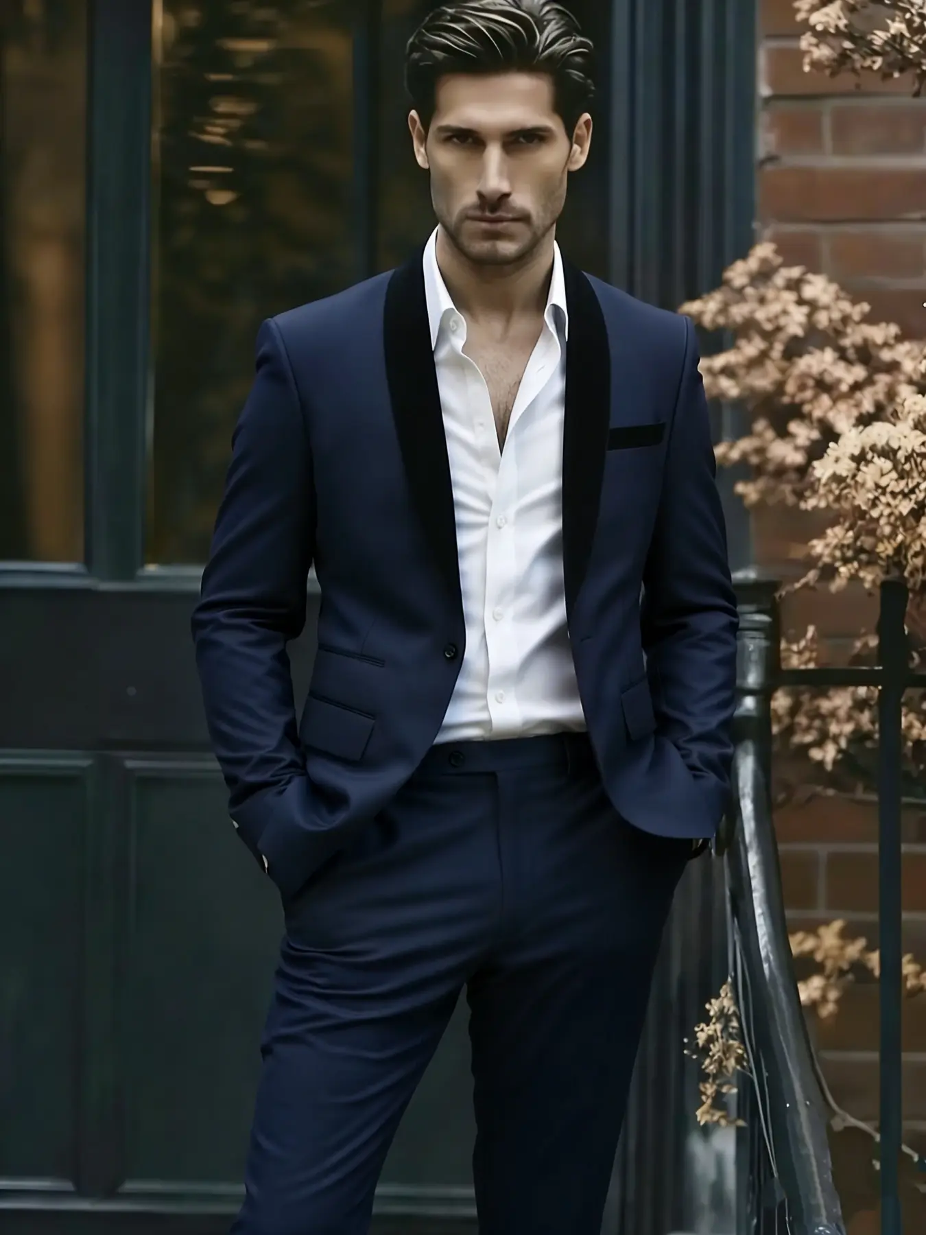 Men's Shawl Lapel 2-Piece Formal Suit, Slim Fit Business Outfit, Tailored Set for Work, Prom & Wedding