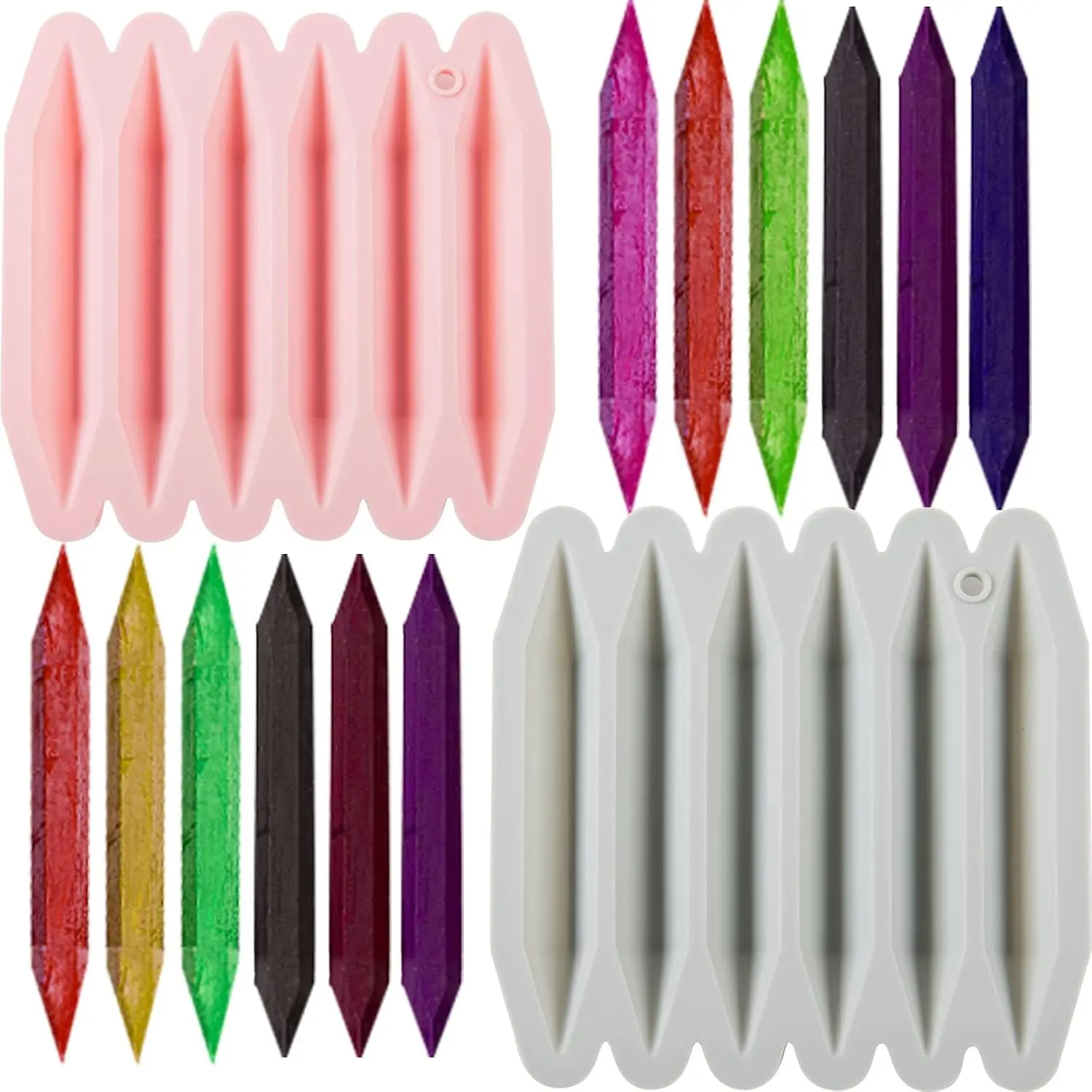 2 Pcs Reusable Pure Silicone 3D Double Tipped Triangular Crayon Recycling Molds Oven Safe for DIY Crayon Making