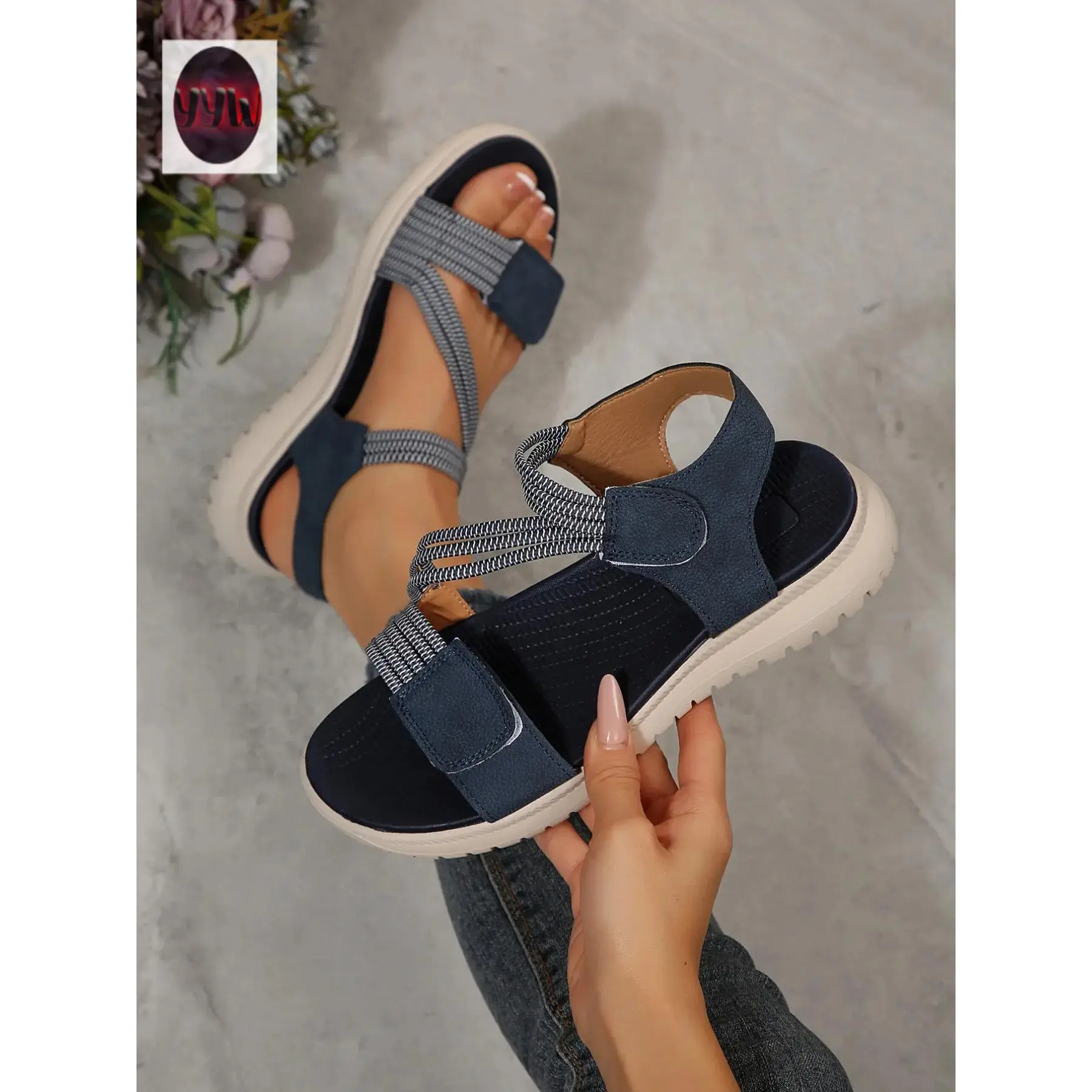 YYW1 Sport elastic strap sandals, adjustable velcro walking shoes, lightweight comfort sandals, outdoor casual footwear, non-platform sandals, breathable open-toe sport shoes, Comfy Sandals