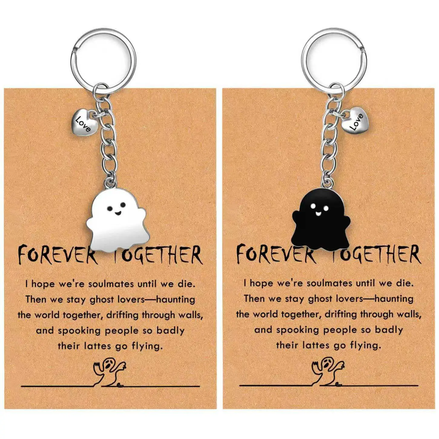 Matching Ghost Keychains For Couples - Funny Soulmate Quote Card Black & White Charm, Cute Meaningful Keepsake For Boyfriend Girlfriend Anniversary Gift
