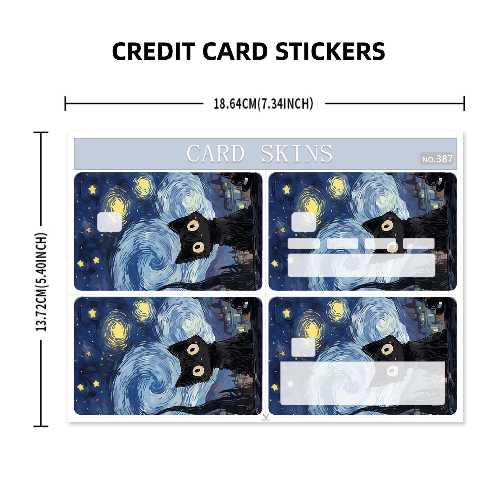 Van Gogh Starry Night Cat Pattern Credit Card Skin, 4 Counts/set Ultra-thin Waterproof Scratch Resistant Card Sticker, Personalized Bank Card Skin Protector, Graphic Decal, Sticker Sheets, Durable Adhesive Stickers