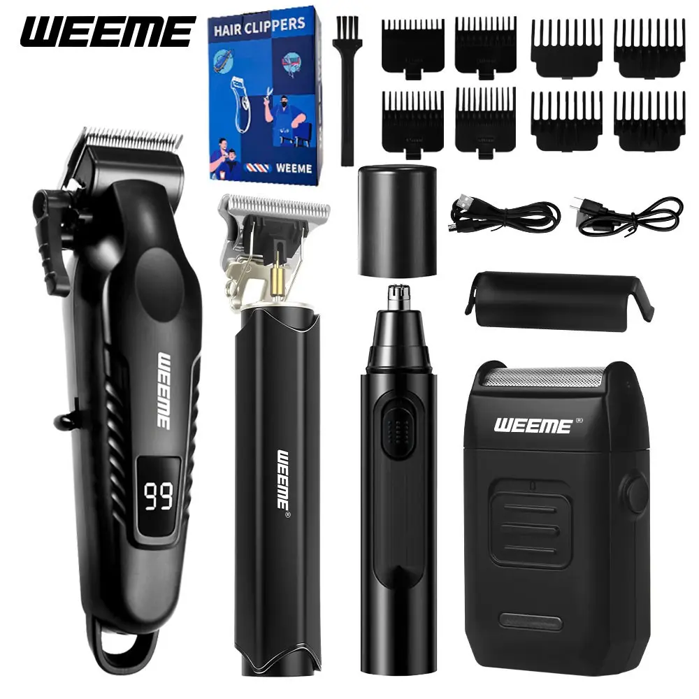 Men's Electric Shaver Set, Home & Car Use, Trimmer, Nose Hair Clipper, Portable Travel Grooming Kit, 2-4 Piece Set