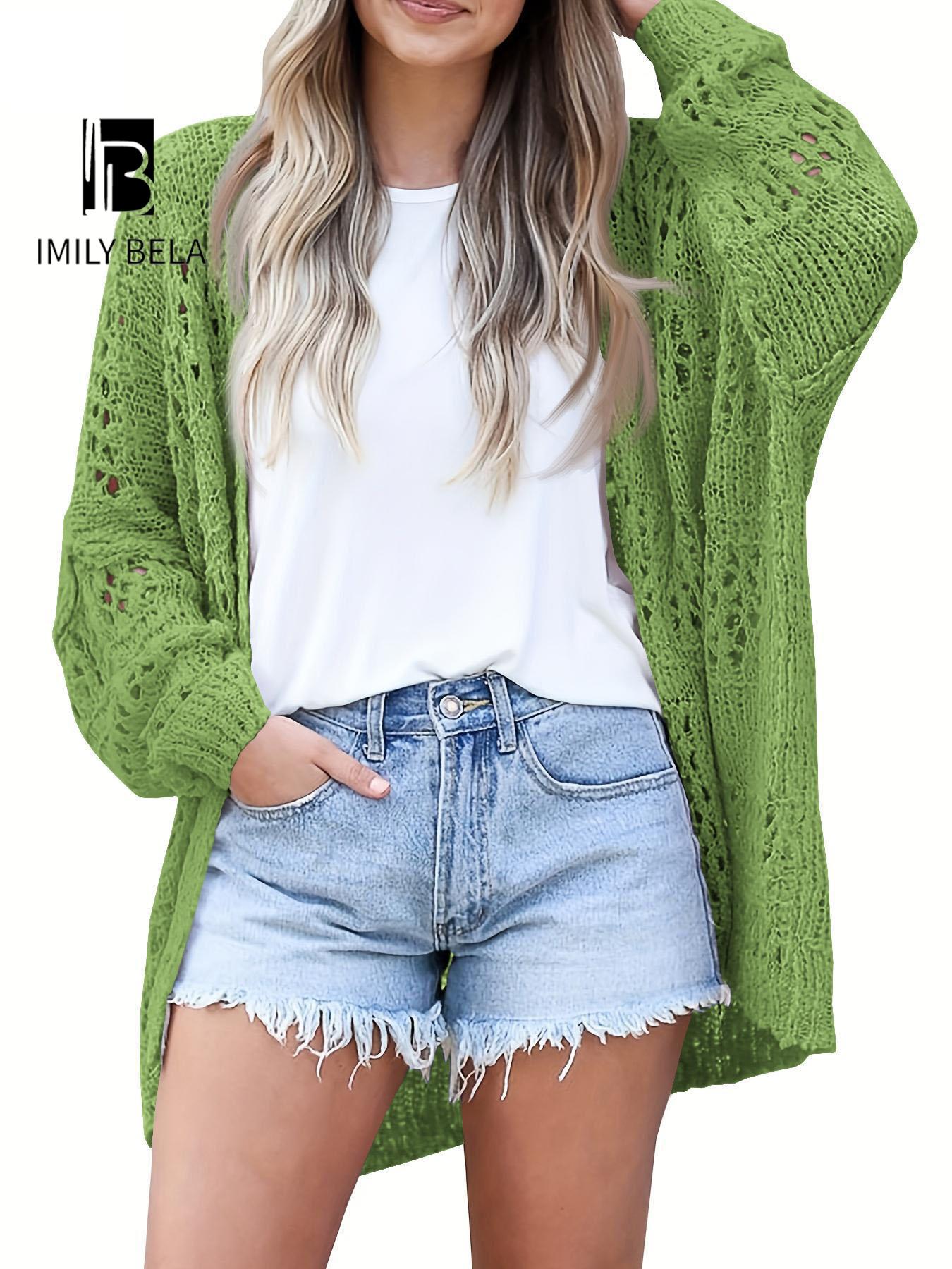 Women's Hollow Out Open Front Cardigan Sweater, Casual Loose Long Sleeve Knit Cardigans Knitwear for Daily Wear, Autumn Fashion Outerwear, Ladies Clothes