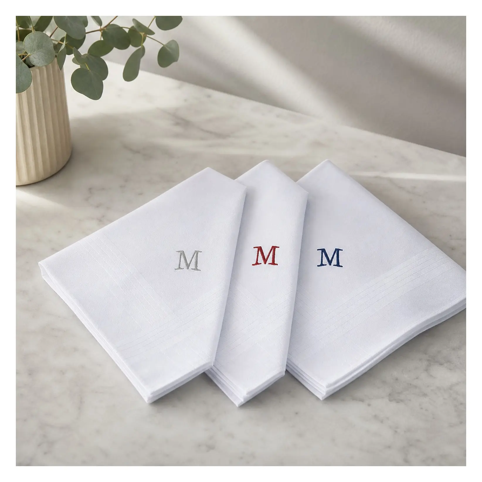 Men's Monogrammed Handkerchief Set, 100% Cotton, Boxed 3 PiecesGift