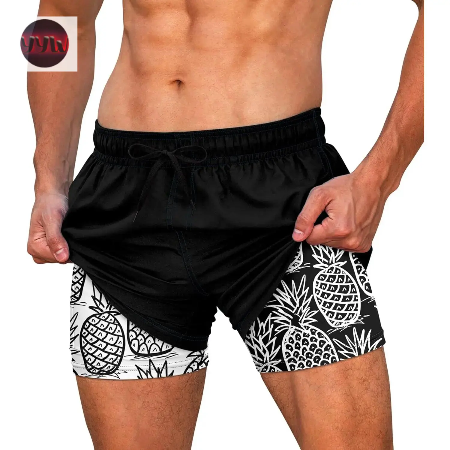 YYW1 Mens Swim Trunks Quick Dry Bathing Suit with Compression Liner 5.5" Inseam Anti Chafe Beach Swim Shorts