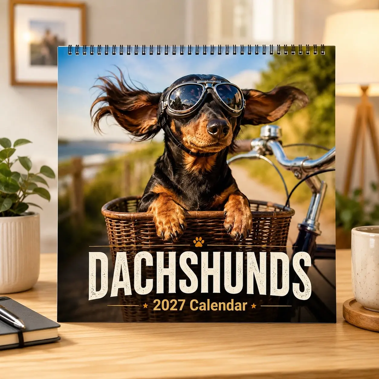 2027 Fun Weiner Dog Coil Calendar, Cute Pet Wall Decor, 12-Month Check-Off Calendar, Perfect Gift for Father's Day, Halloween, Christmas