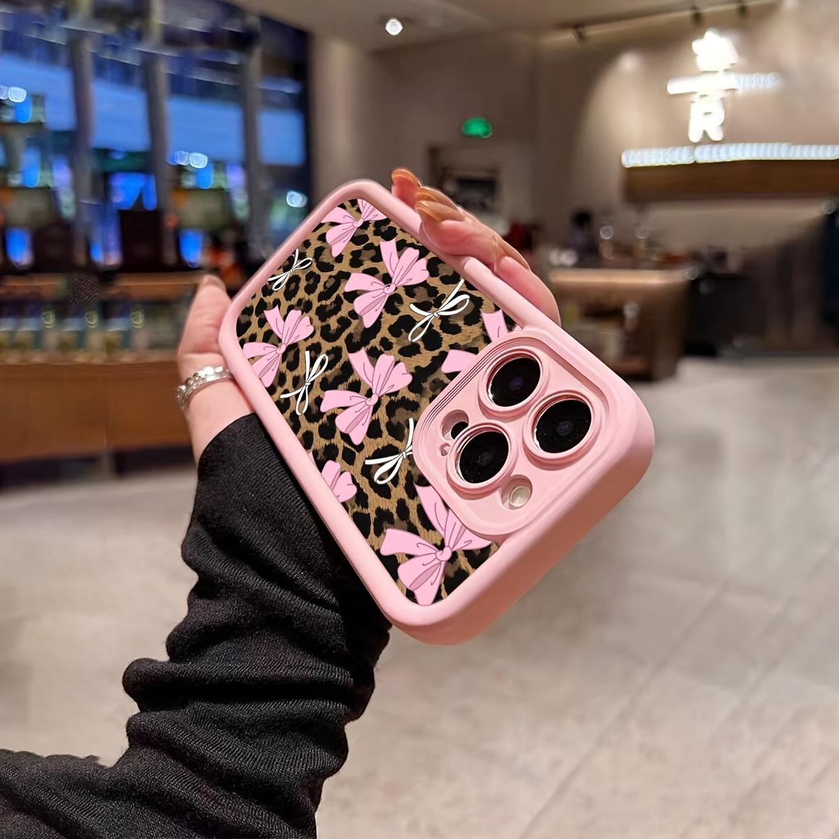 Pink leopard bow pattern, TPU anti-fall full cover protective case, suitable for iPhone17 Pro Max Plus Air/ 16 15 14 13 12 11 XS X and other series mobile phone cases, can be given as a gift to friends or family