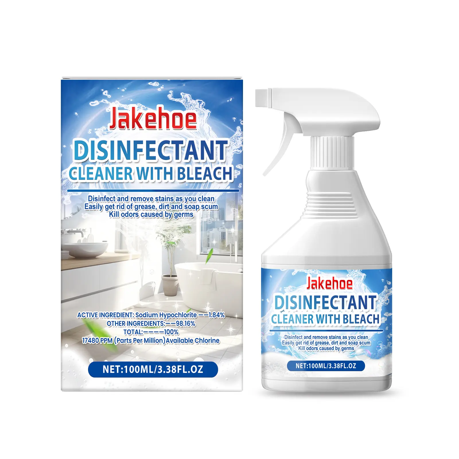 Bathroom cleaning spray, toilet stain and scale remover, bathtub cleaner, multi-purpose cleaner
