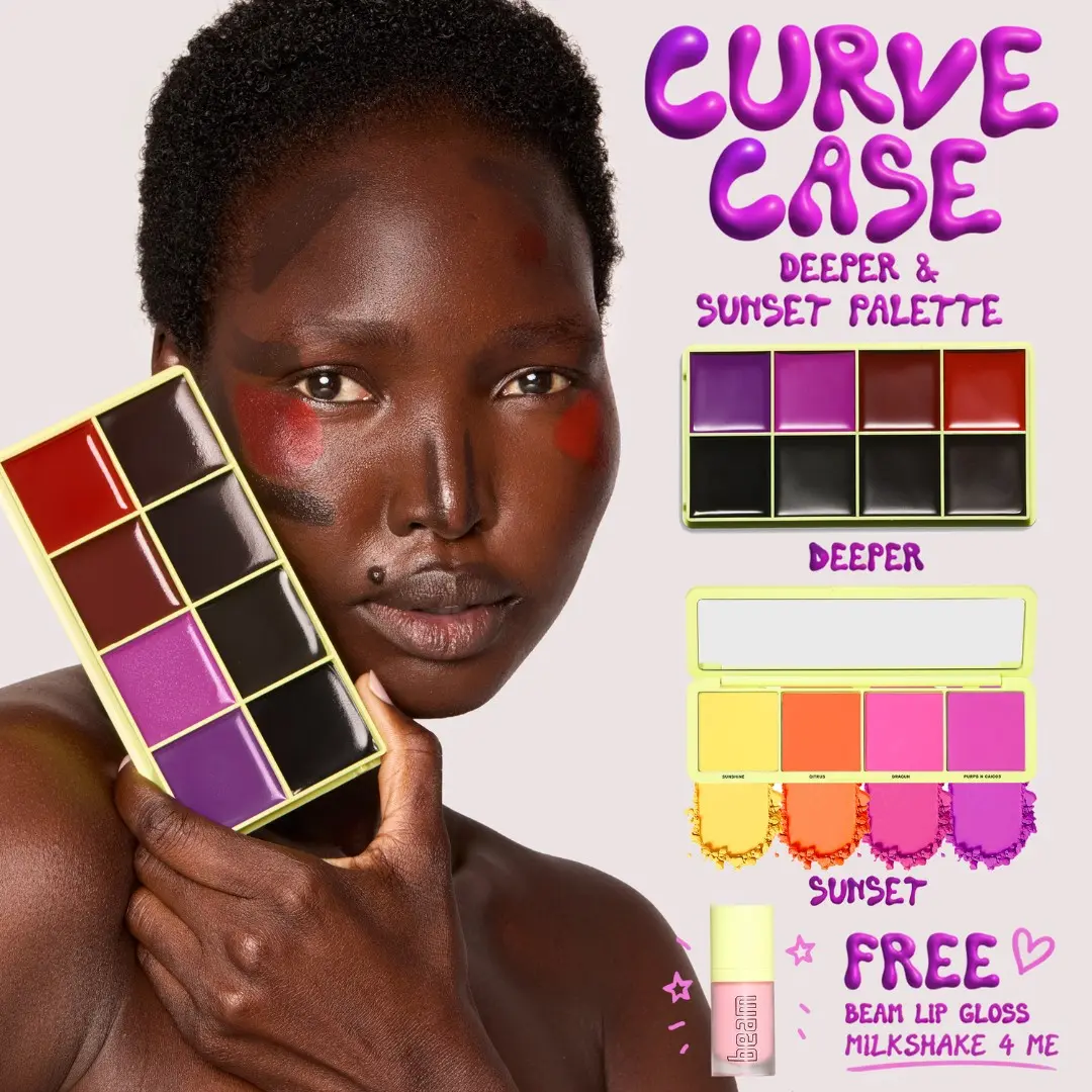 CURVE CASE - DEEPER & PRESSED BLUSHER PALETTE - SUNSET WITH FREE BEAM LIP GLOSS -MADE BY MITCHELL
