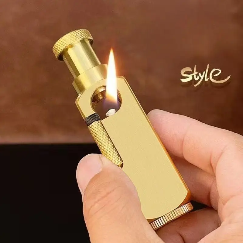 Heavy-duty handmade brass butane lighter with side-slide ignition, special-shaped retro series, men's collection (fuel not included)