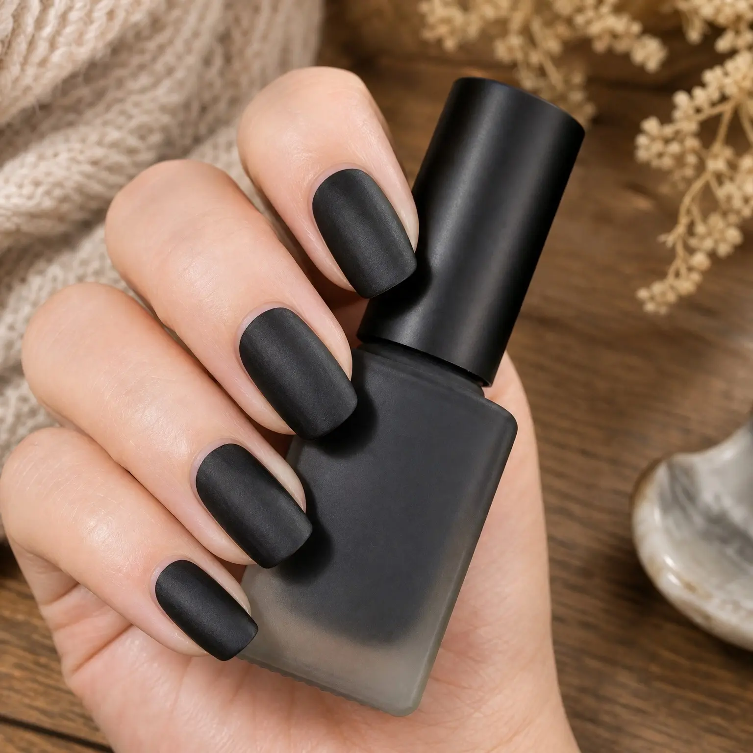 Black Matte Nail Polish, Quick Dry Nail Lacquer, Long Lasting Velvet Matte Finish Air Dry Nail Polish for Nail Art, 015, 6mlGift