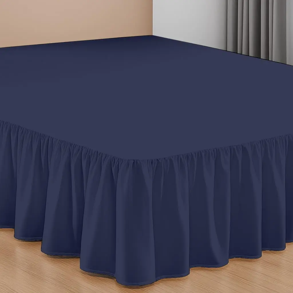 SGI bedding 20 Inch Drop Ruffled Bed Skirt Queen Size - Gathered Styling, Platform Style Dust Ruffle with Fit, Split Corners, Wrinkle-Resistant Microfiber - Navy Blue