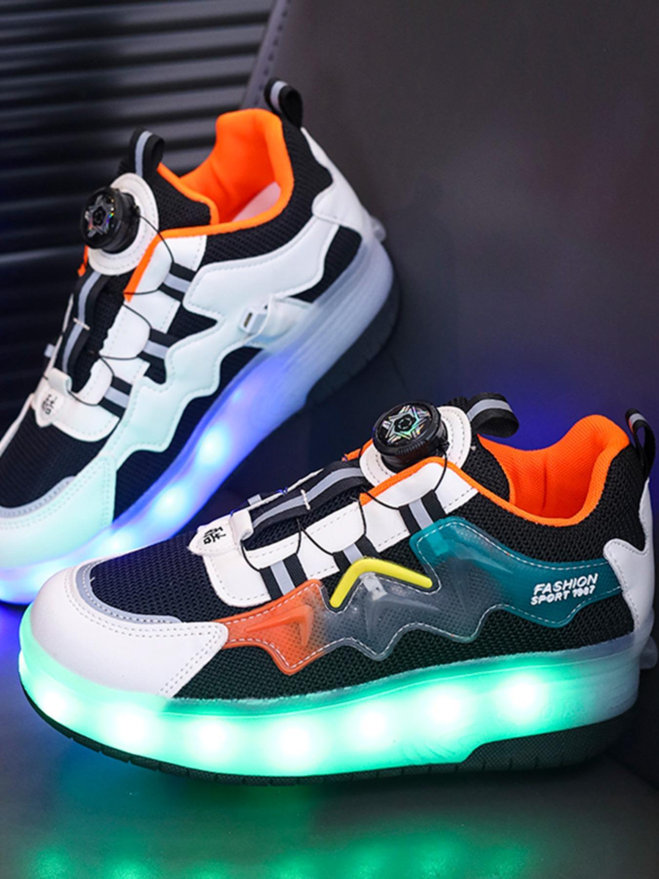 Cute Usb Rechargeable Luminous Pink Sneakers, 2024 New Style Fashionable Light Up Walking for Boys & Girls, Casual Sports Skate Shoes with Wheel Design for Daily Wear