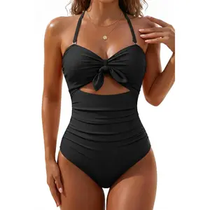 Tempt Me Women Sexy Cutout One Piece Swimsuits Tummy Control High Waisted Halter Front Tie Knot Bathing Suit Plus Size Full Coverage Swimsuit for Women DealsForYouDays