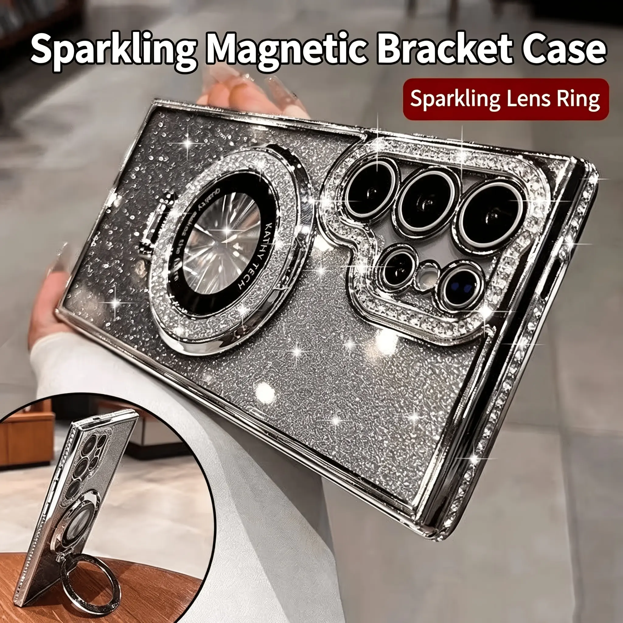 The New Rhinestone Mobile Phone Case Is Suitable for Samsung for Galaxy S25 S26 UItra Galaxy S25 S26Plus Galaxy S26 S25 S24 S23 S22 Series High-end Anti-fall Gradient Glitter Paper with Stand Mobile Phone Protective Case Lens All-inclusive Design