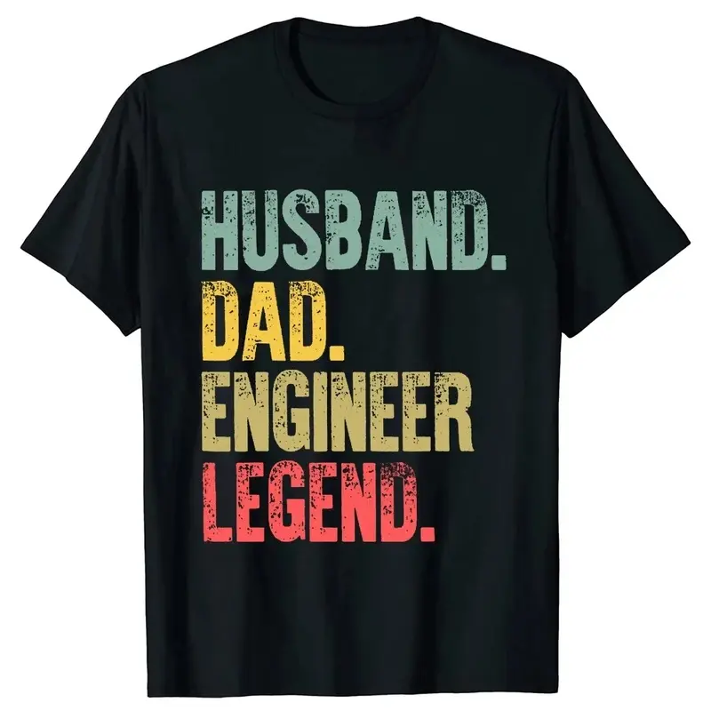 Men's Retro Graphic Print Short Sleeve Tops - Funny Engineer Legend O-Neck T-Shirt, Summer Streetwear, Father's Day Gifts for Husbands Dads, Retro Text