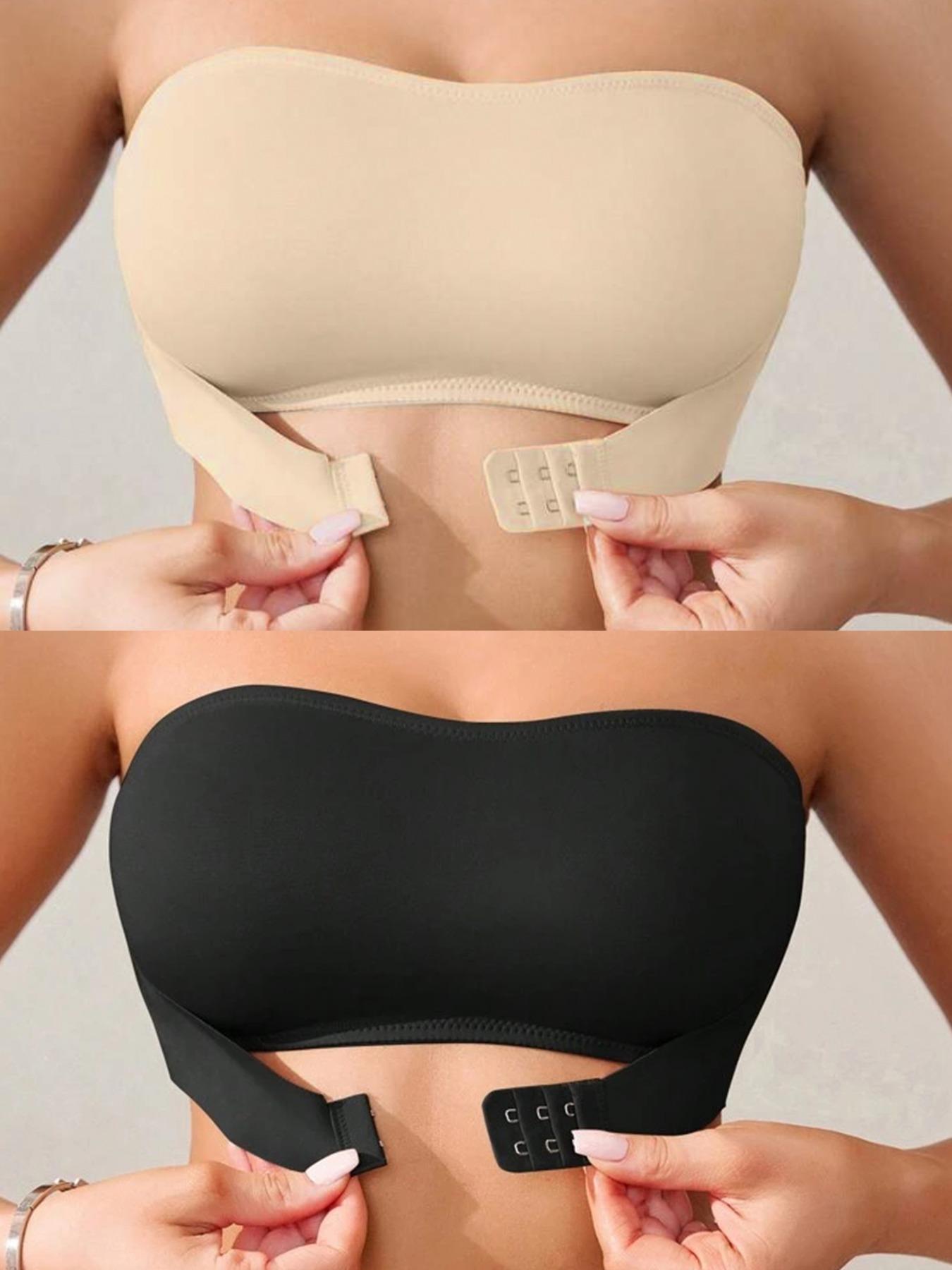 Women's Solid Wireless Strapless Bra, Wirefree Bra, Front Closure Buckle Push Up Bra, Soft Comfortable Breathable Lingerie for Daily Wear, Underwear