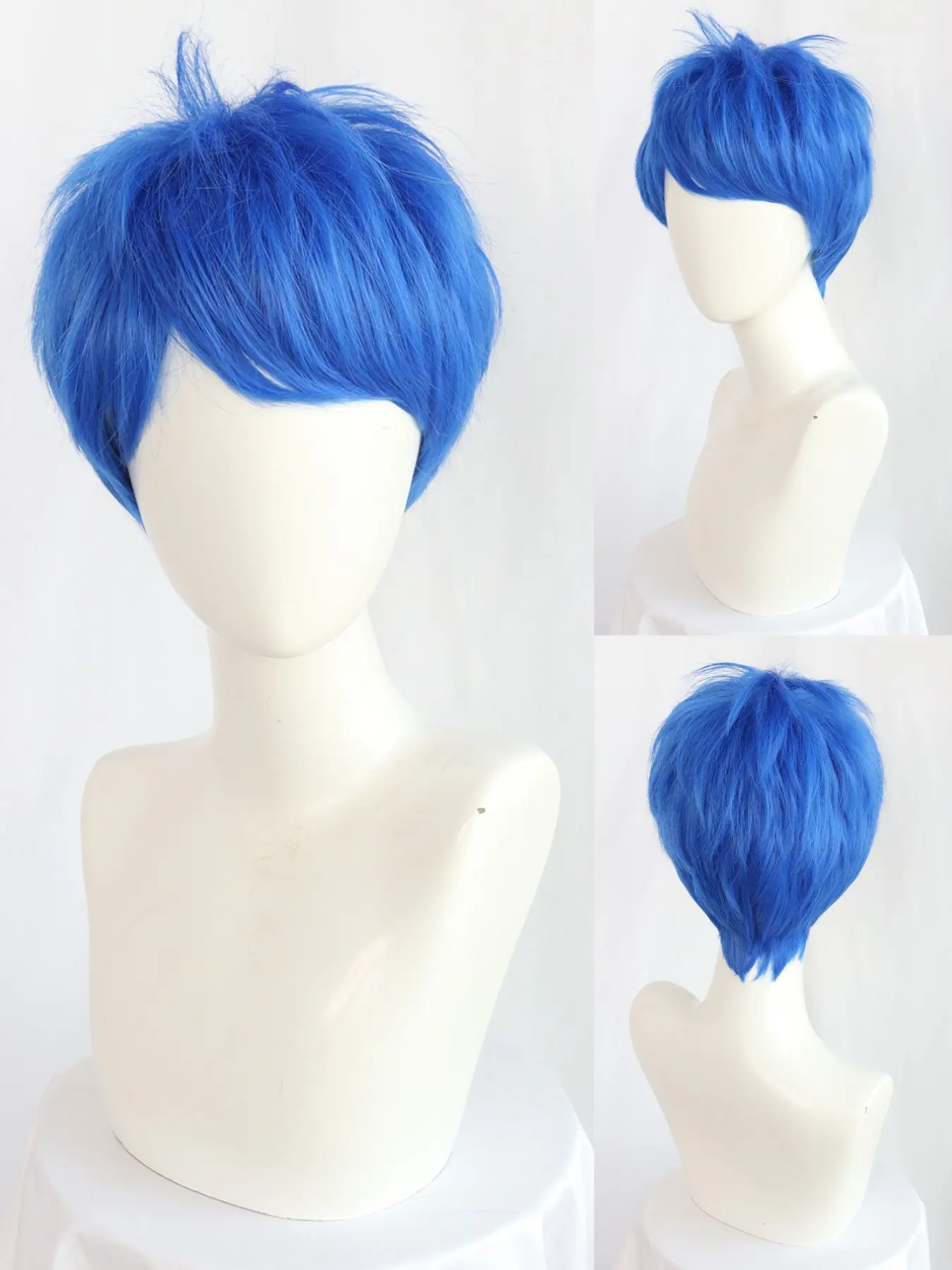 Bright Blue Fluffy Layered Short Tousled Wig, Side Bangs Synthetic Hair Wig, Y2K Anime Style, Cosplay Hair Accessory, Halloween Party