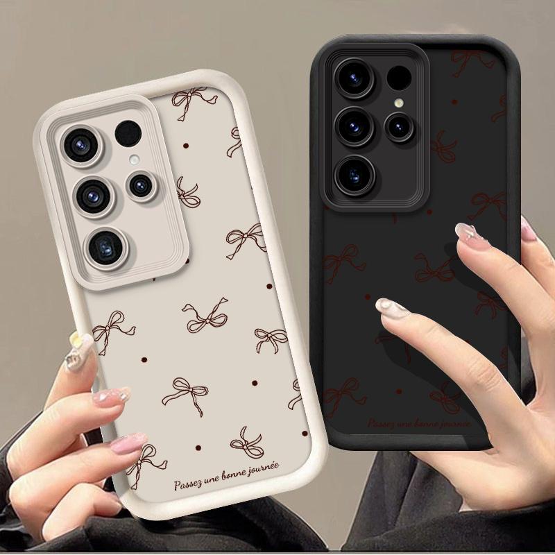 Fashionable Full-Coverage Bowknot Phone Case, Compatible with Samsung Galaxy S24, S22+, , S25, S23+ Plus  Artistic Matte Texture Design, with Lens Protection, Shockproof Soft Edges, Compatible with iphone 11 12 13 14 15 16 17 air plus pro max