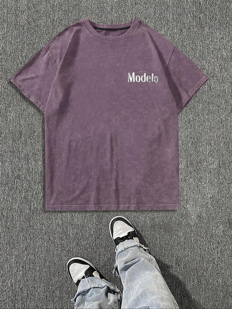 Men's Vintage Letter & Cowboy Print Casual Graphic Design Short Sleeve Tee, Casual Loose Retro T-shirt for Daily Wear, Menswear for All Seasons, Men's Graphic Tees