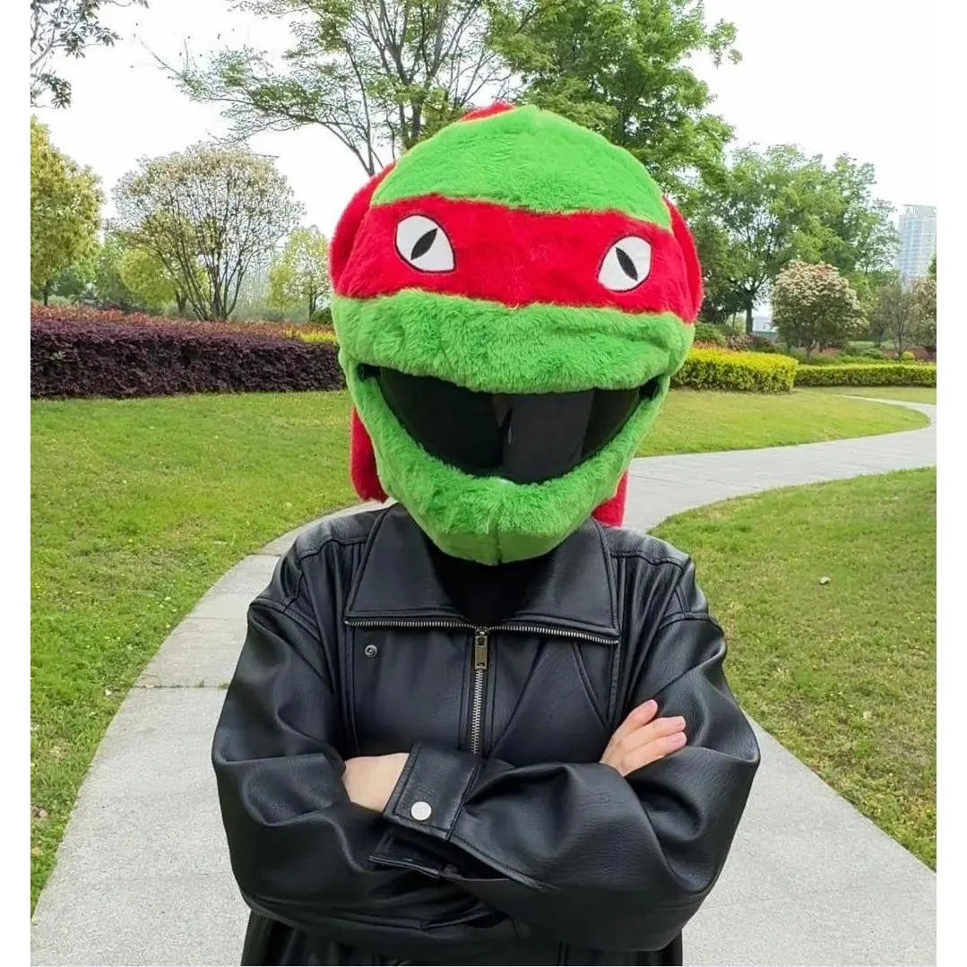 Motorcycle Full Helmet Cover Cartoon Plush Green Animal Helmet Cover Fabric Protection Funny Helmet Cover Motorcycle Accessories