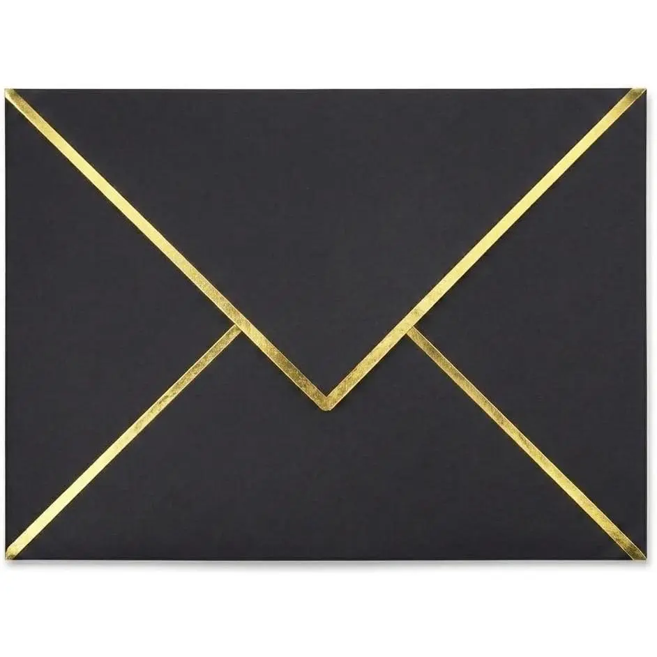 A7 Invitation Envelopes 5x7 with  Foil Border - 25 Pack Black V-Flap Luxury Mailing Envelopes for Wedding, Bridal Shower, Graduation, Anniversary and Greeting Cards - 5.25 x 7.25 Inches