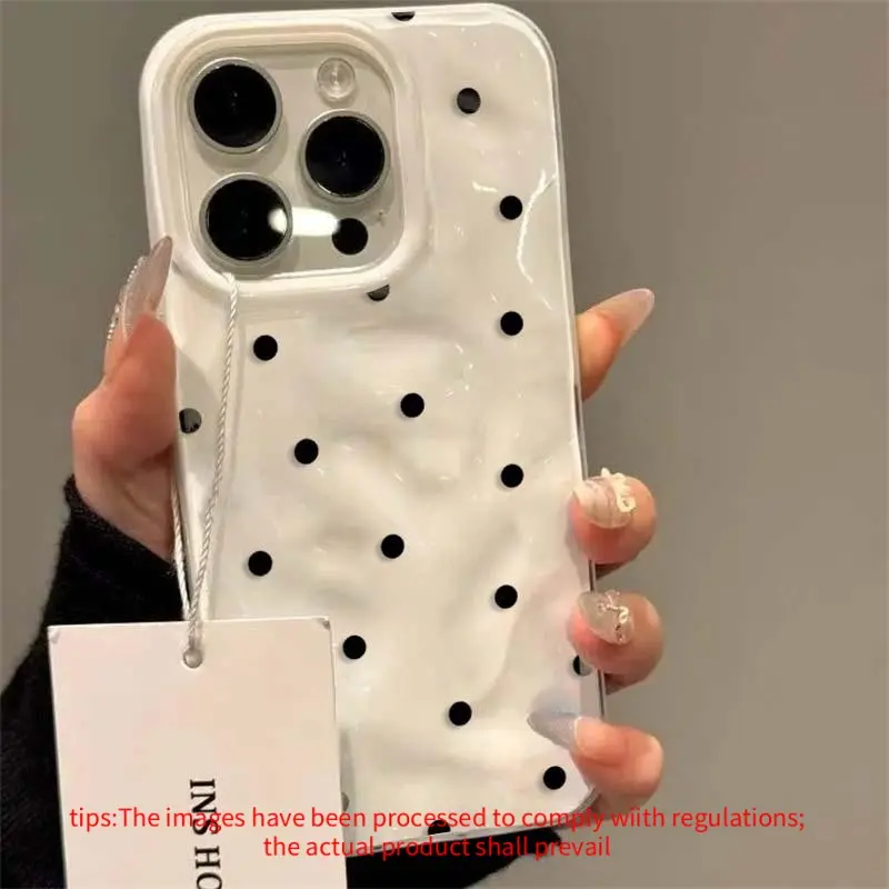 Vintage classic polka dot pattern Phone Case suitable for iPhone 11 12 13 14 15 Pro Max 14 15 Plus Shockproof Soft TPU Cellphone Casing Cover, Protective, Fluffy, with Lip Gloss Holder, Cute, Cartoon, Accessories, Protection, Smartphone Shell