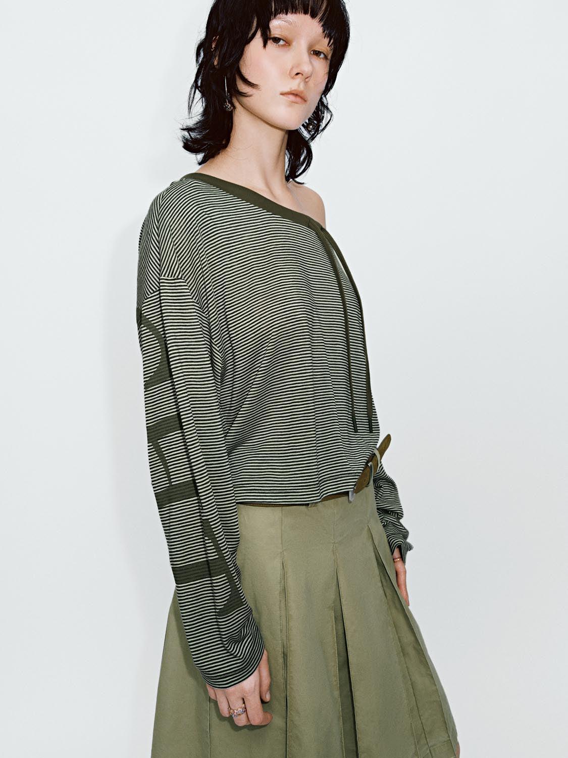 URBAN REVIVO 2026 Summer Women's Trendy Color-Block Stripe Panel Drawstring Tie Lyocell T-Shirt UYV460067