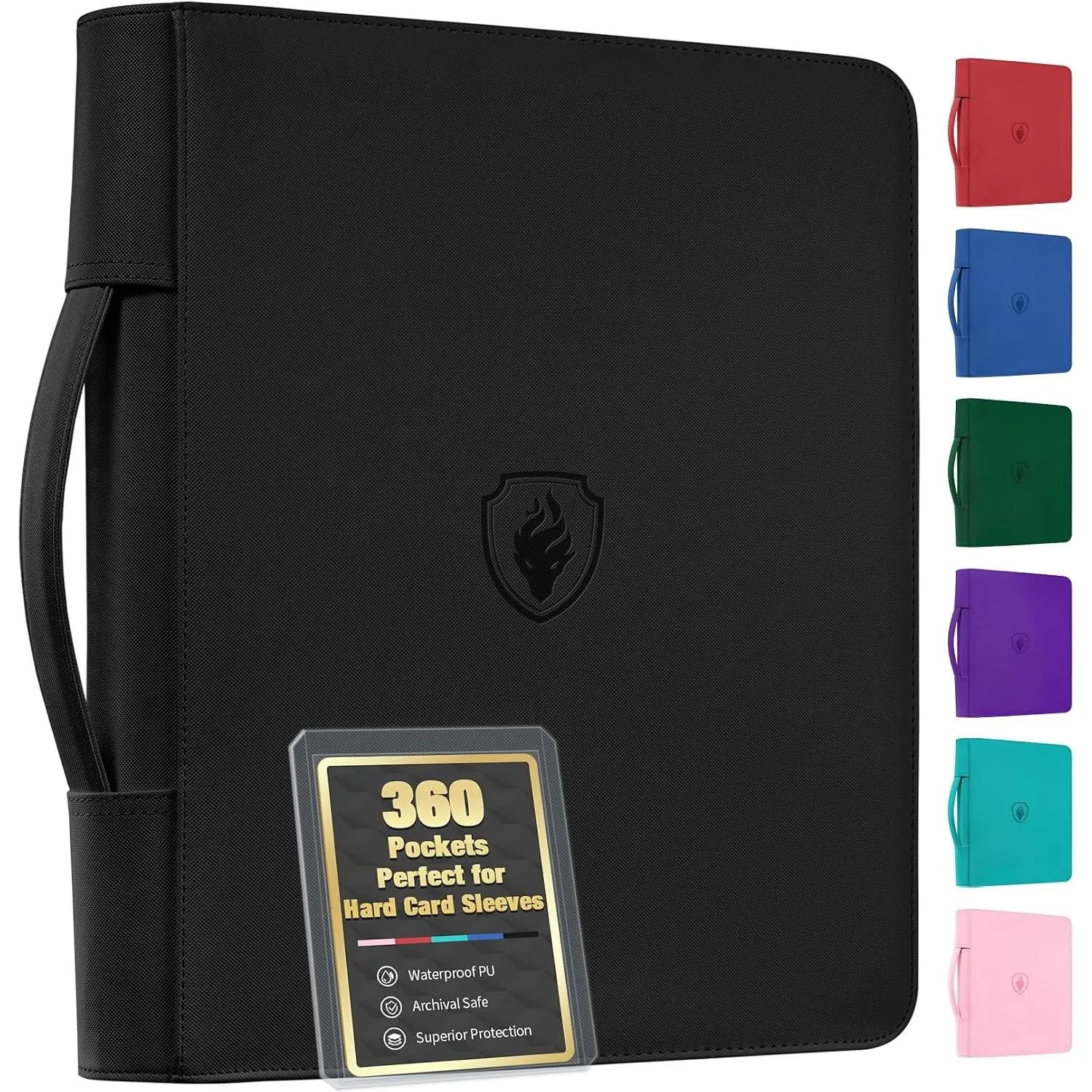 Top Load Binder Holds 360 Cards with Hard Card Sleeves, Portable Card Binder with Retractable Handle, Side Loading Trading Card Storage for Collectible Games, Sports Cards, Black