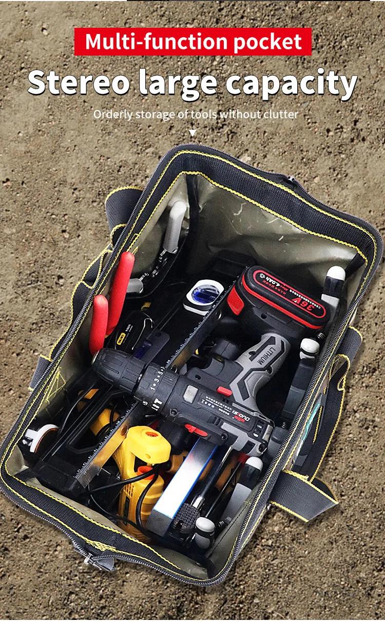 Multi-Pocket Durable Oxford Cloth Tool Case 1680D Double-Layer Reinforced PP Bottom 19in x 25in x 23inOUDISI 19inch Professional Electrician Tool Bag Reflective Waterproof