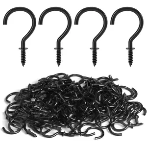 Screw Hooks, 1 Inch Metal Screw in Cup Hooks, Black, 100 Pcs