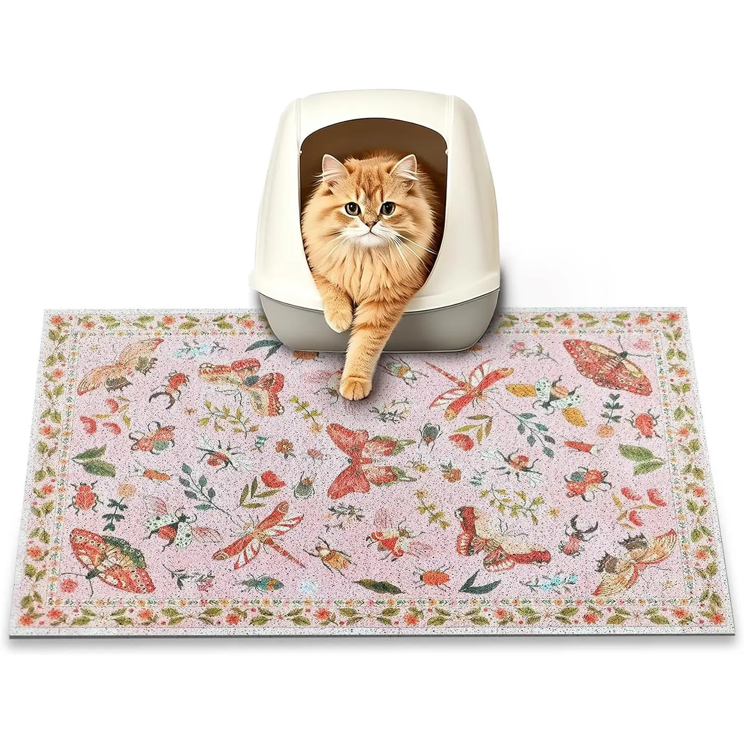 Litter Mat, 24" x 16" Litter Mat,    Litter, Non-Slip Litter Box Trapping Mat, Cute Decor Litter Mat, Easy Clean for Scatter Control,   Protection