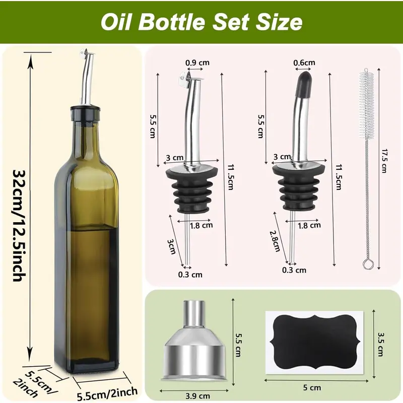 Olive Oil Dispenser Bottle, 2 count Green Glass Oil Bottle for Kitchen, Oil and Vinegar Dispenser Set with Pourers and Funnel -17oz Green Olive Oil Bottle Dispenser Olive Oil Dispenser Bottle, 2 count Green Glass Oil Bottle for Kitchen, Oil and Vinegar Dispenser Set with Pourers and Funnel -17oz Green Olive Oil Bottle Dispenser