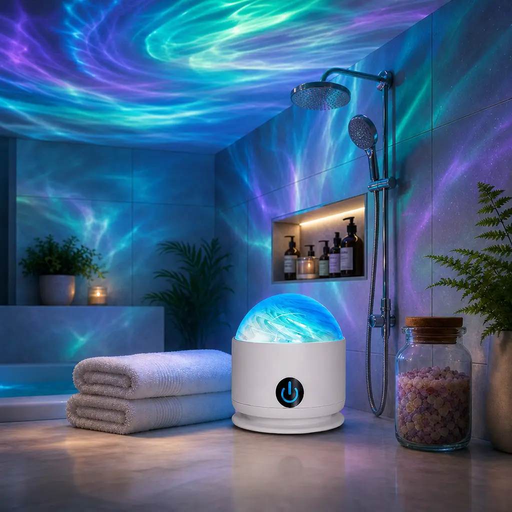Northern Lights Aurora Projector for Bathroom - 18-Color Dimmable LED Wave Lamp, Indoor Ceiling Ambient Lighting, Galaxy Mood Light for Relaxing Bath Time, Spa Vibes Home Decor for Self-Care,dorm essentials,home essentials,camping essentials