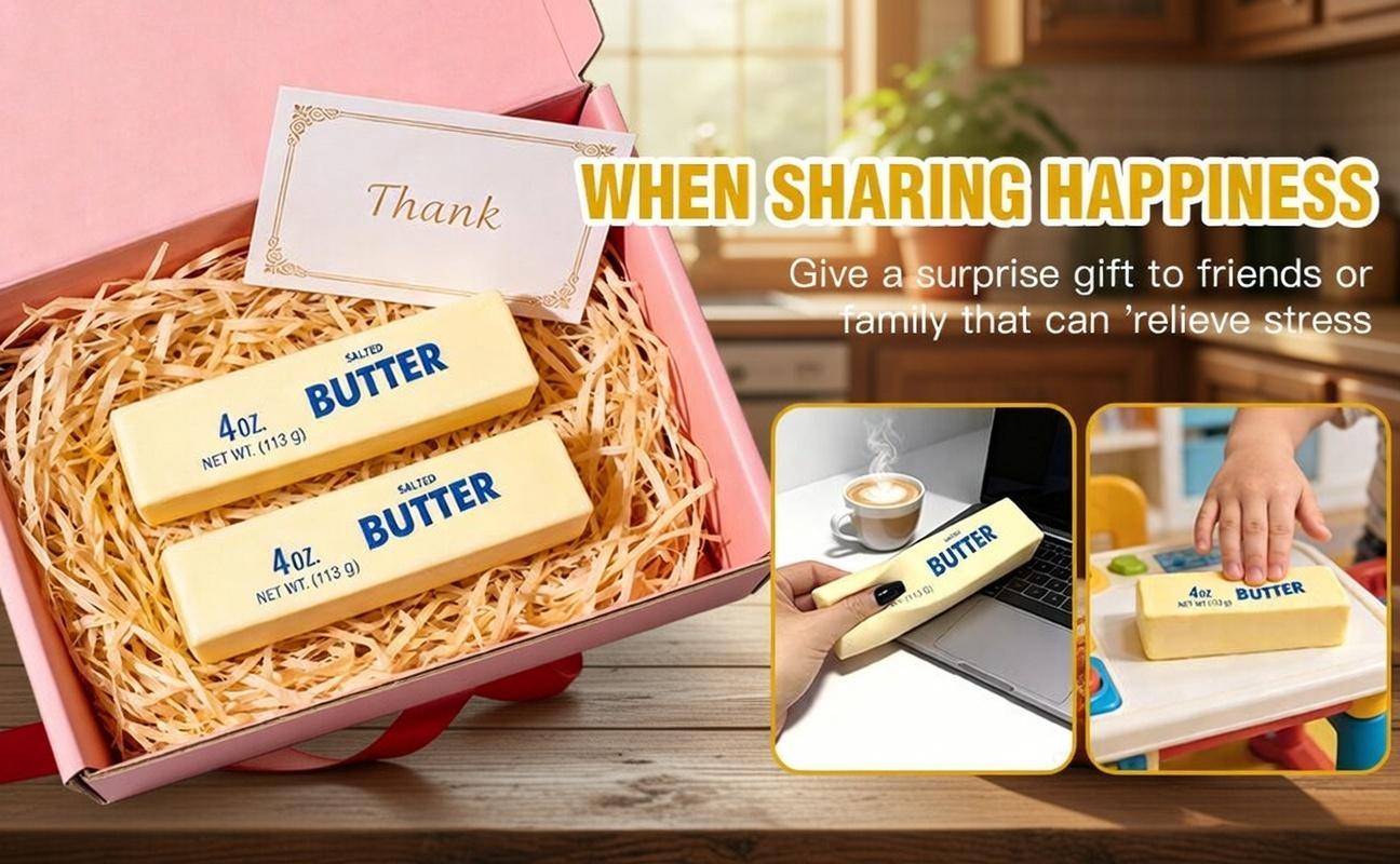 Butter Stick Squeeze Toy Soft Non-Toxic Squishy, Stress Relief PU Fidget Toy for Adults & Kids, Funny Prank Toy for Party Games, Easter Basket Stuffers, Christmas & Holiday Gag Gifts
