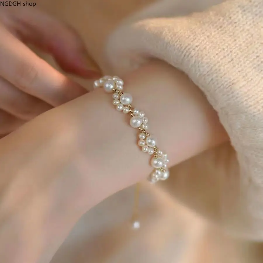 Freshwater Pearl Bracelet - Elegant Pearl Beaded Bracelet with Gold Accents, Adjustable Dainty Women's Jewelry, Perfect Stackable Daily Wear & Romantic Gift