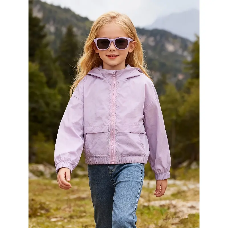 Solid Color Lightweight Jacket with Zipper for Spring And Summer, Casual And Fashionable Thin Coat for Girls