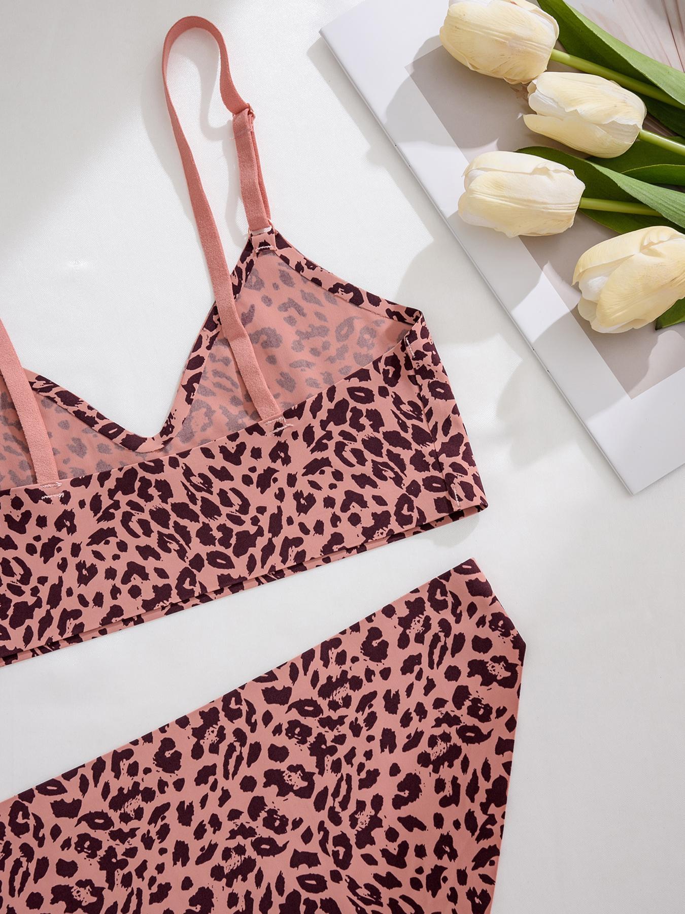 Women's Leopard Print Wireless Bra & Panty Set, Casual Comfortable Breathable Adjustable Strap Buckleless Bra & Panty Set, Seamless Lingerie Set for Daily Wear, Underwear for Women, Underwear Sets