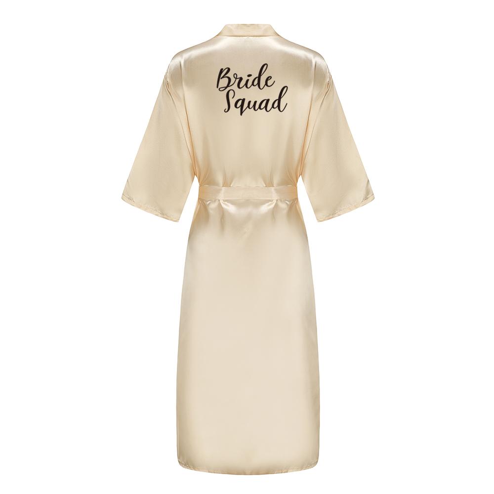 New Bridesmaid Robe With Black Letters Mother Sister of The Bride Wedding Gift Long Bathrobe Satin Kimono