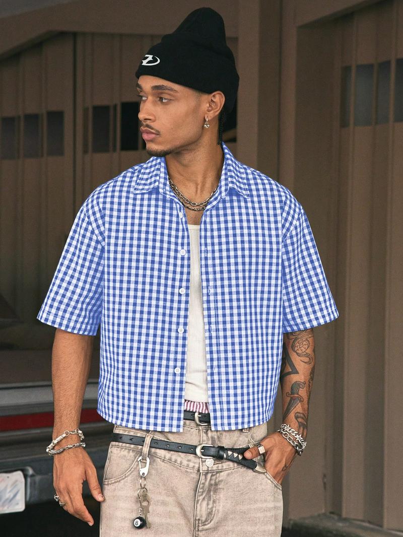 Men's Regular Checkered Vintage Short Sleeve Shirt, Casual Retro Gingham Shirt for Daily Wear, Fashion Men's Top for Summer
