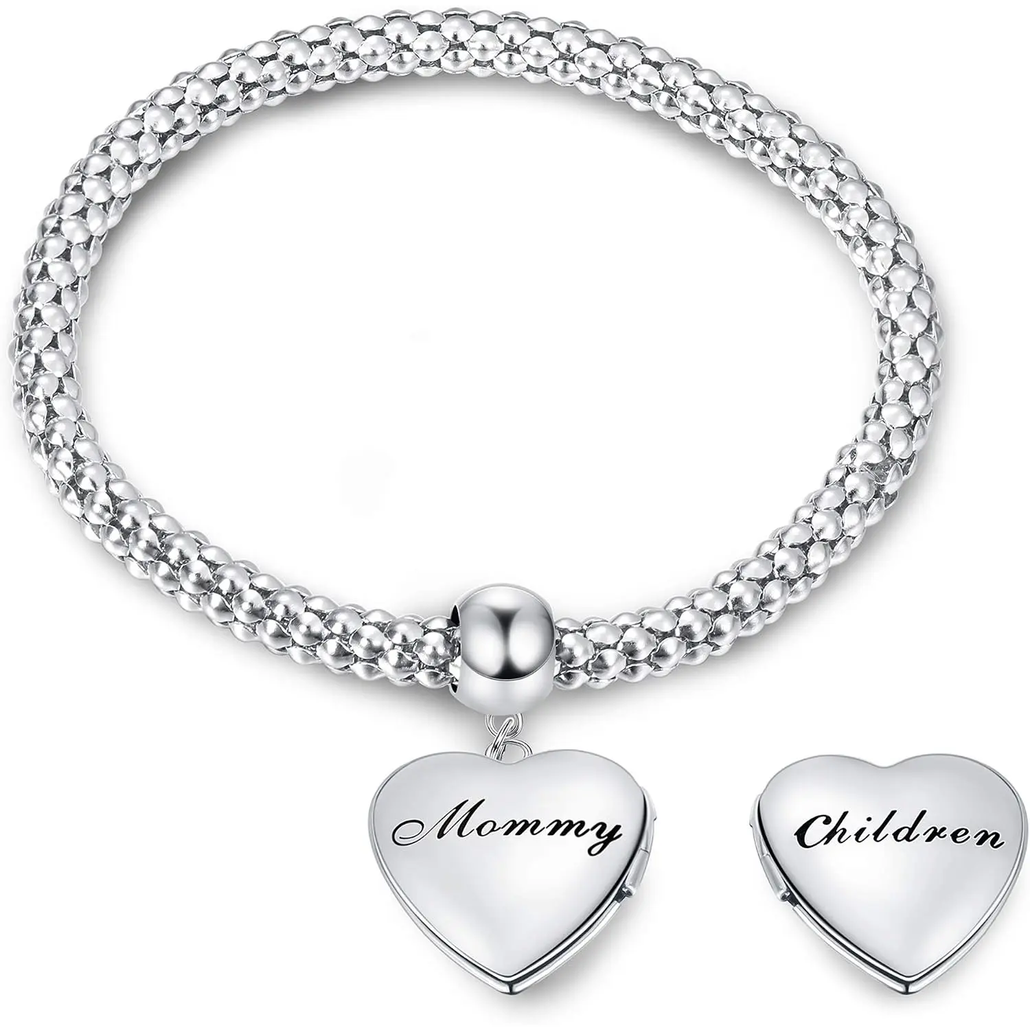 1 PC Mommy Photo Locket Bracelet for Women, Stainless Steel Mommy & Children Heart Bracelet, Gift for Mom