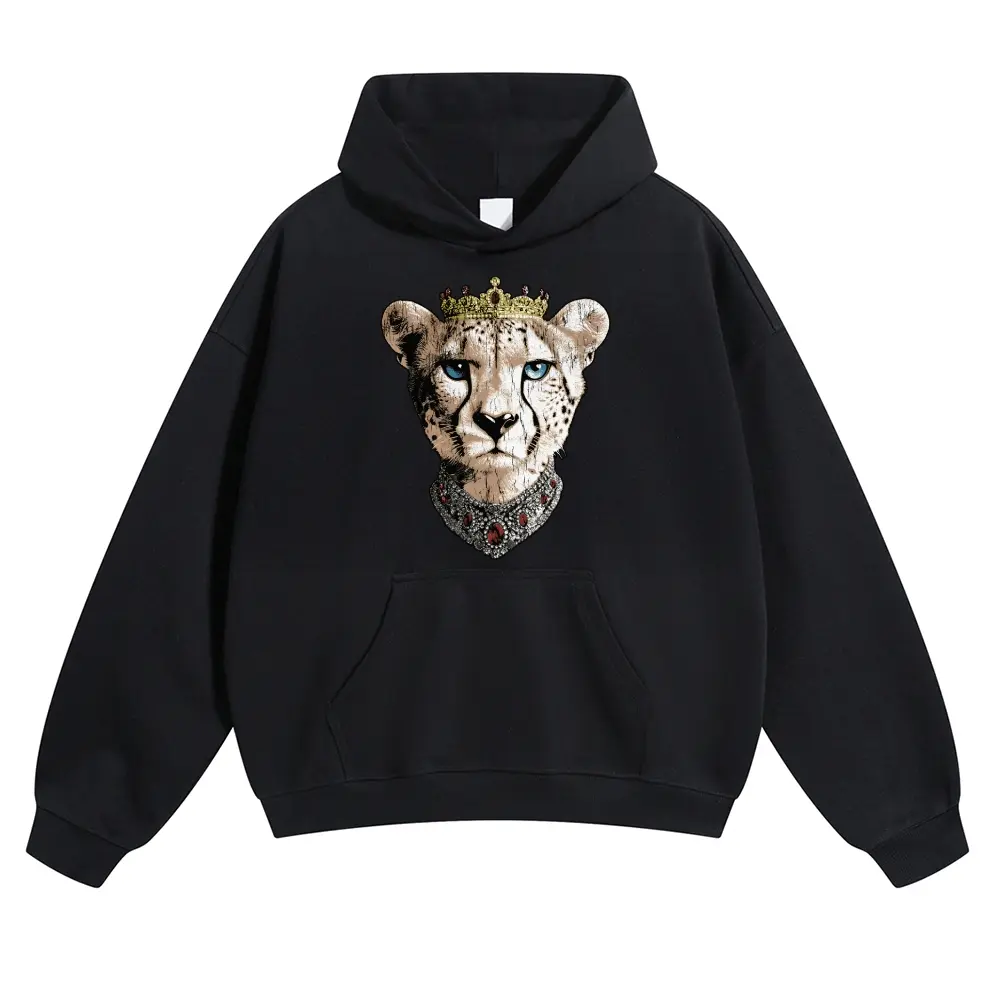 Unisex Cheetah Wearing a Crown and Ruby Necklace Graphic hoodie Personalized Pattern Y2k Clothing Round Neck hoodie,Women's Clothing, Menswear, Top, Vintage Style,Summer Casual Oversized
