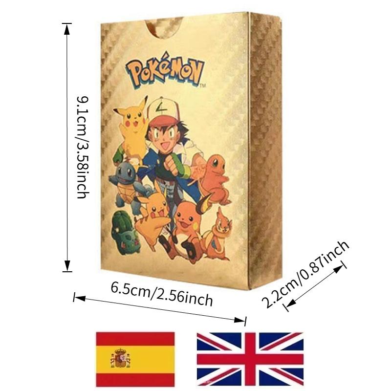 55PCS Pokemon Cards Gold Black Vmax GX Spanish English Charizard Card Box Mewtwo Rare Collection Battle Trainer Charizard Arceus Colour Pokemon Pikachu Card Children Toys Gifts