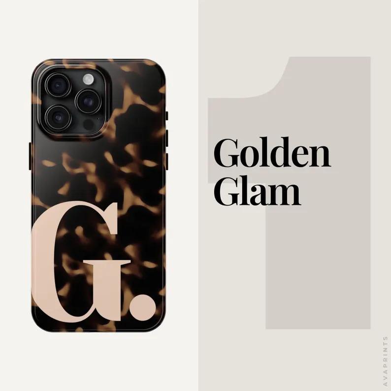 Personalized Tortoiseshell iPhone Case 17 16 15 14 13, Custom Initial Monogram Tortoise Shell TOUGH