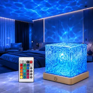 Ocean Wave Water Ripple LED Night Light, 16-Color Rotating Projection Lamp, USB Powered, Dimmable Remote-Control Table Lamp for Bedroom Decor, Party & Holiday Gift