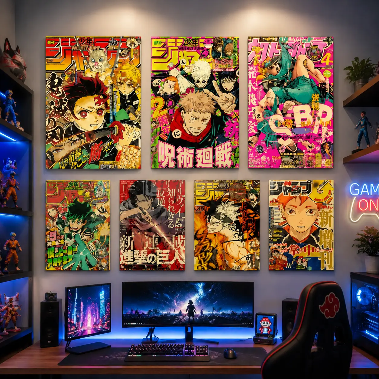 Vintage Dark Anime Canvas Poster, Japanese Action Manga Wall Art Print, Retro Warrior Room Decor for Bedroom Living Room Dorm, Anime Fan Holiday Gift