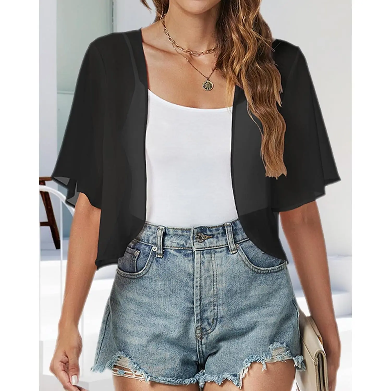 Women Shrug Chiffon Cardigans Open Front Short Sleeve Bolero for Evening Dressy 2026