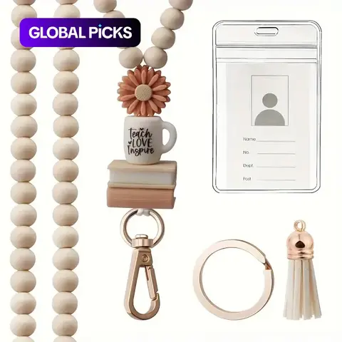 Inspiring Wooden Bead Necklace with Tassel and Key Ring, Mother's Day Gift, Teacher Appreciation Gift, Student Gift, Includes Holder Card, Key Chain Jewelry #GLOBAL PICKS
