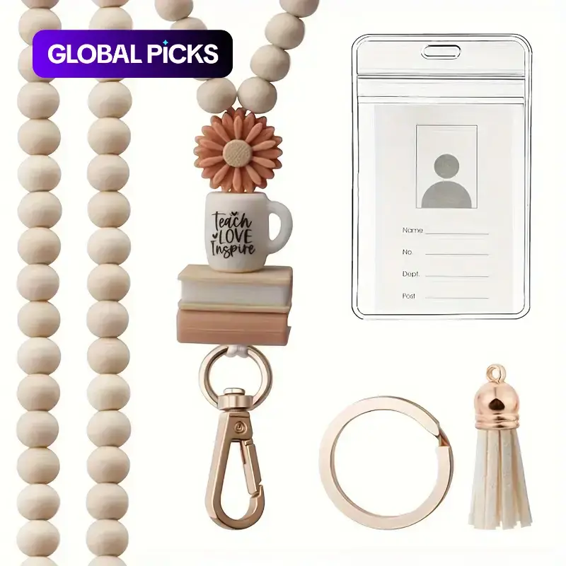 Inspiring Wooden Bead Necklace with Tassel and Key Ring, Mother's Day Gift, Teacher Appreciation Gift, Student Gift, Includes Holder Card, Key Chain Jewelry #GLOBAL PICKS